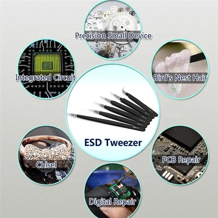 Original Stainless Steel ESD Pointed Tweezer Vetus Tweezers Stainless Steel Antistatic ESD Tweezers