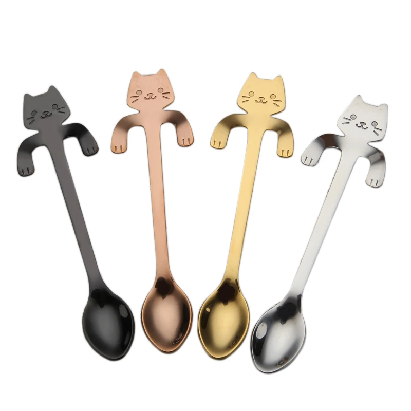 

Golden mini edible stainless steel honey coffee spoons cat baby spoon, Silver/gold/rose gold/black