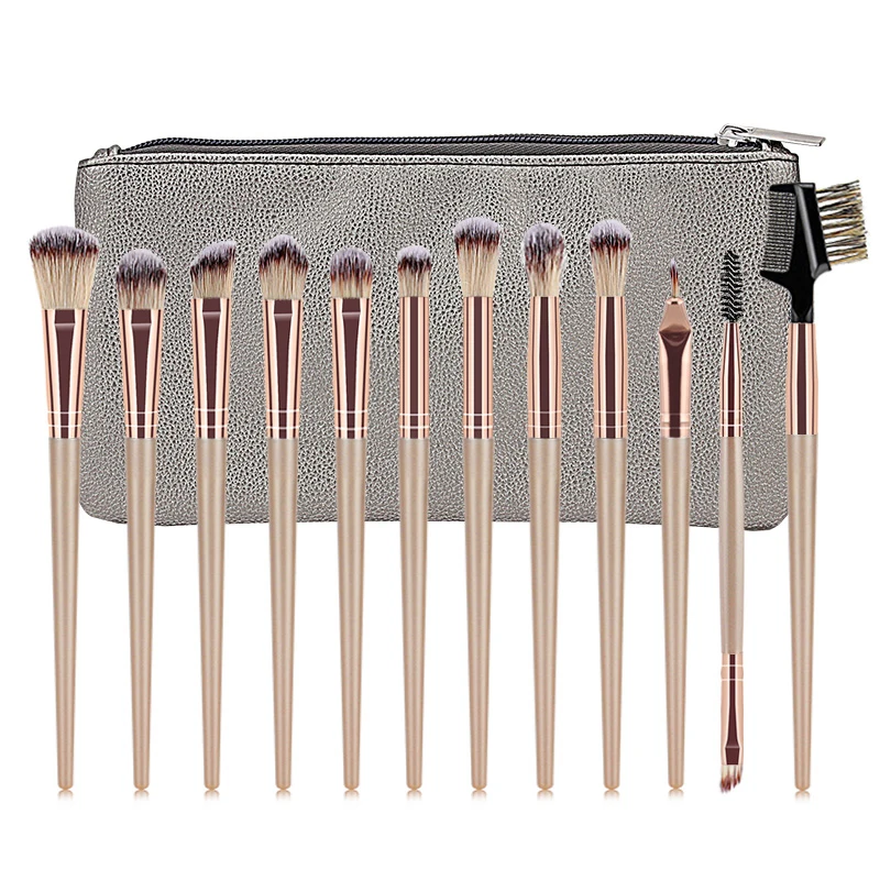 

Professional Makeup Brushes 12 Pcs Pink Handle with Goat Hair Synthetic Hair eye Brush Set with bag