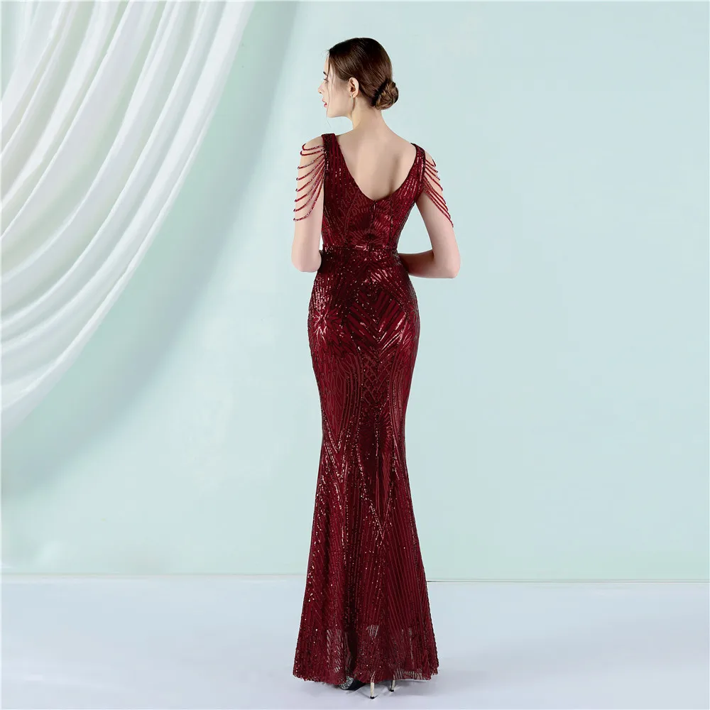 

Wholesale Ladies Elegant Dinner Gown Dress Long Sleeve Evening Dress Gowns for Women, Customized color