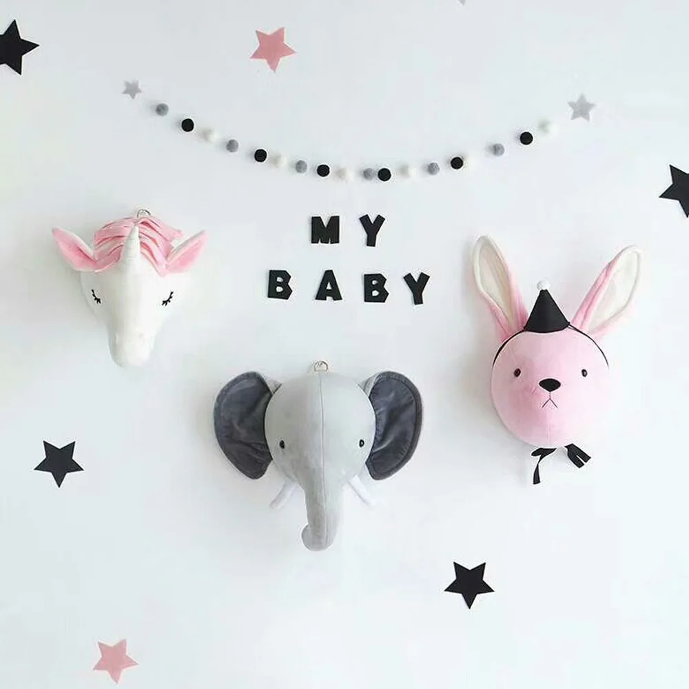 

INS 3D Hot Animal Cartoon Head Wall Hangings for kids Bedroom Home Decor Head Printed Wall Decor Ornament