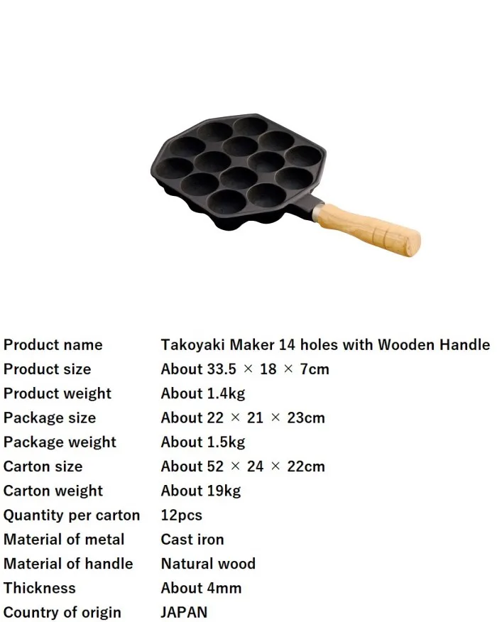 16 Holes Induction Safe Cast Iron Frying Takoyaki Grill Pan Cookware