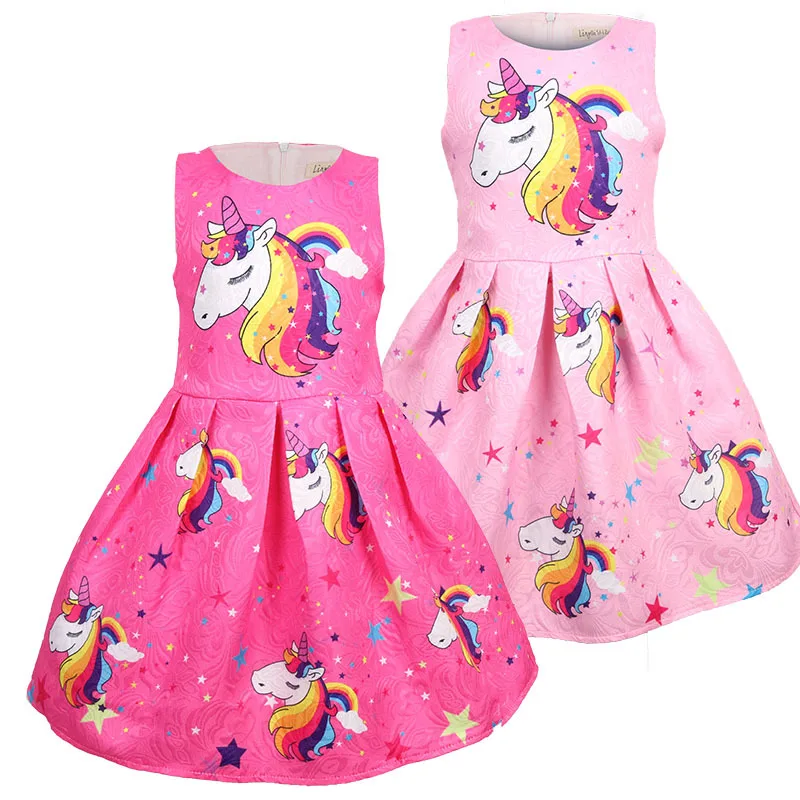 

Girls Dresses Adorable Unicorn Pattern Sleeveless Dress, Pink
