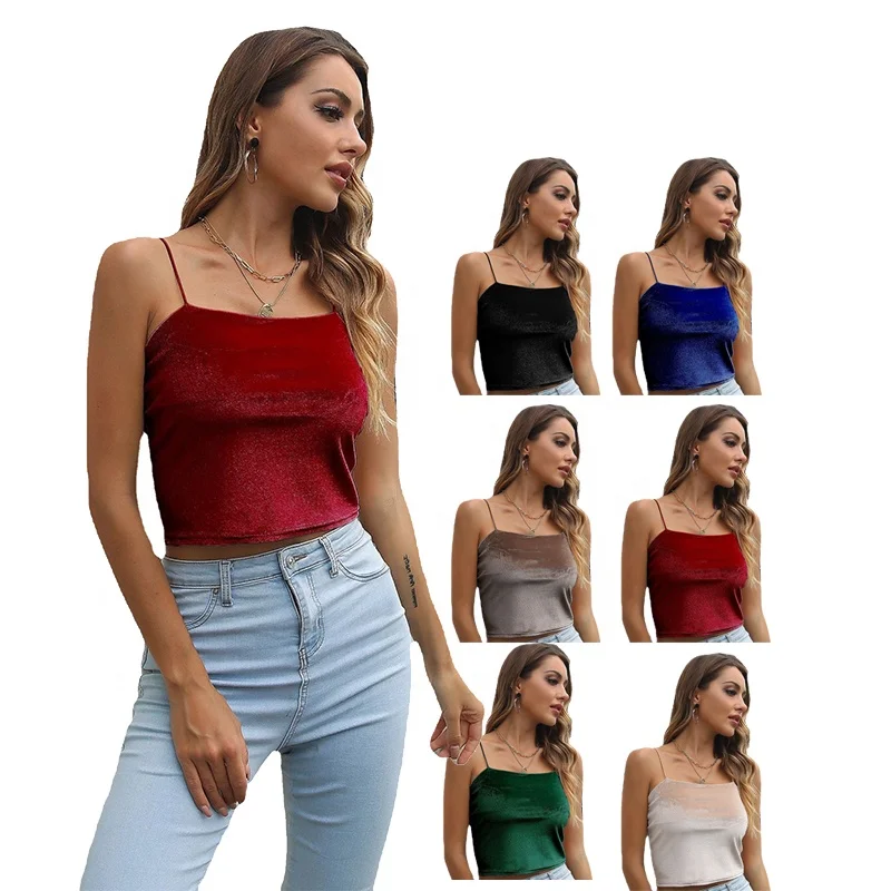 

MOTE-ZC739 2022 Velvet Crop Top Women Plain Black Summer Tube Sexy Sleeveless Backless Cropped Camisole Tank Tops, 6colors