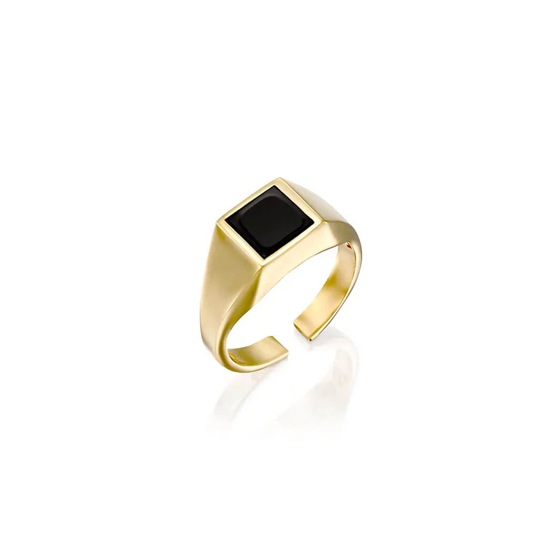 

S925 sterling silver European and American creative personality geometric black diamond gold open rings, Colors