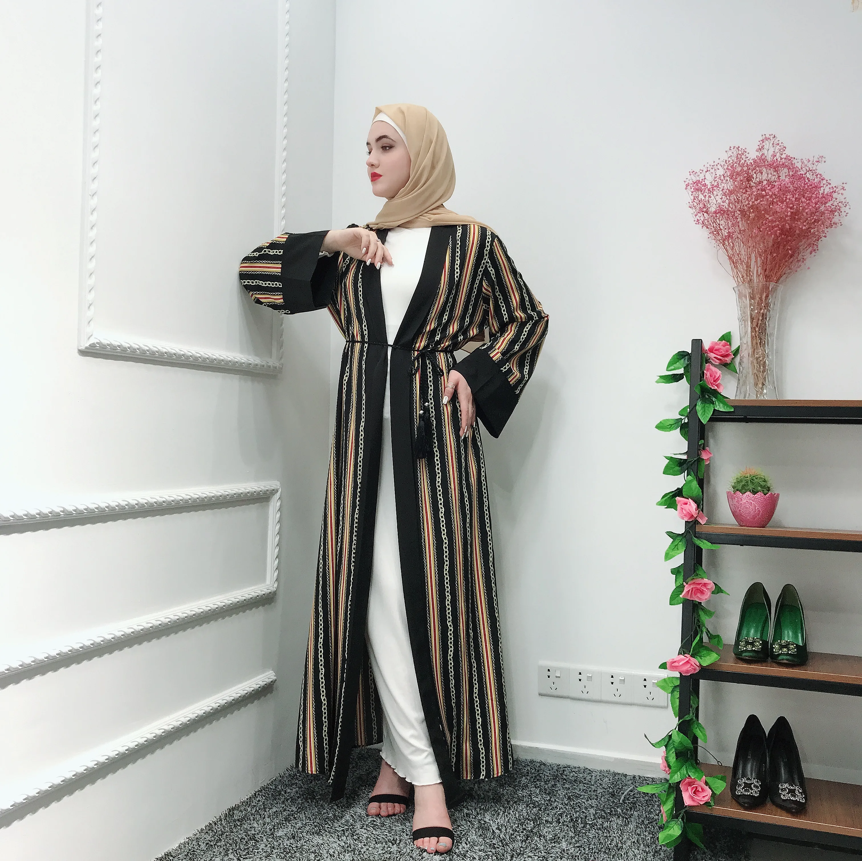 

Wholesale muslim women stripe pattern abaya loose garment