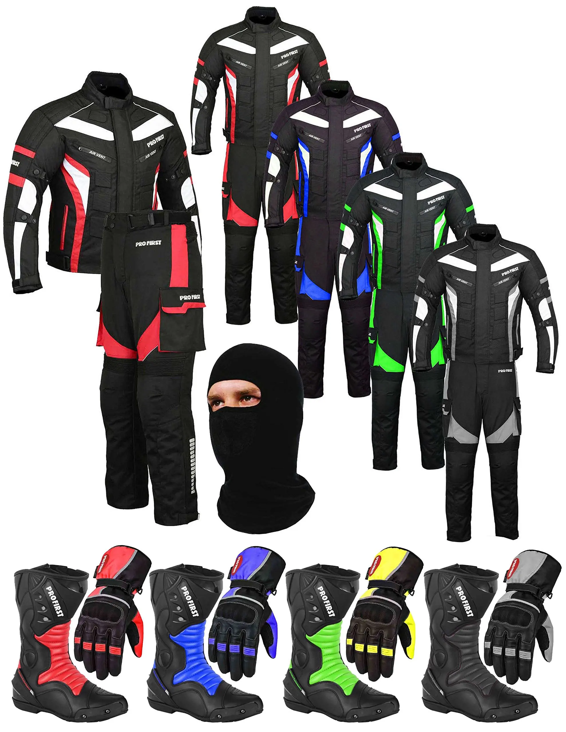 Trouser A Full Set of Waterproof Motorbike Motorcycle Moped 2 Piece Suit in Cardura Fabric and CE Approved Armor Jacket Red – Medum-29” Leg Gloves Boots Balaclava Racing Touring Event-