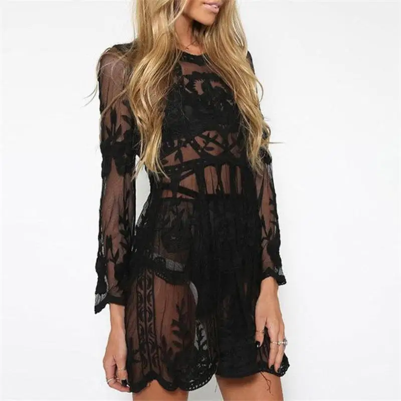 

Sexy Women Dress Summer Beach Dress Sundress Lace Crochet Cover Up Bathing Suit 2021 Sexy New Hot robe femme ropa mujer Elegant