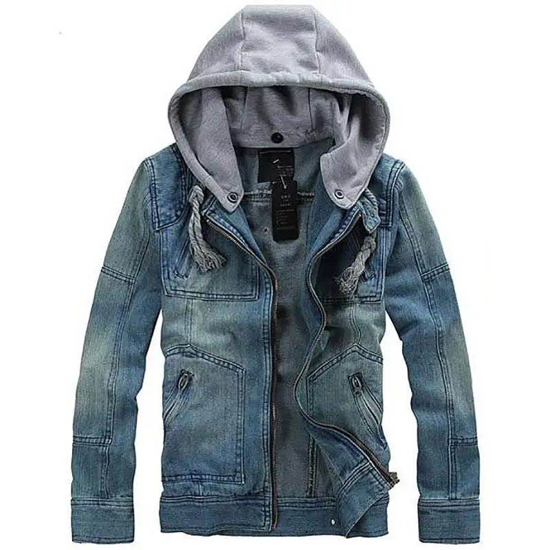 

New 2021 Winter Clothing Hooded Denim Crop Pea Coat custom logo jacket men Chaqueta Letterman Boy's Denim jacket jean men