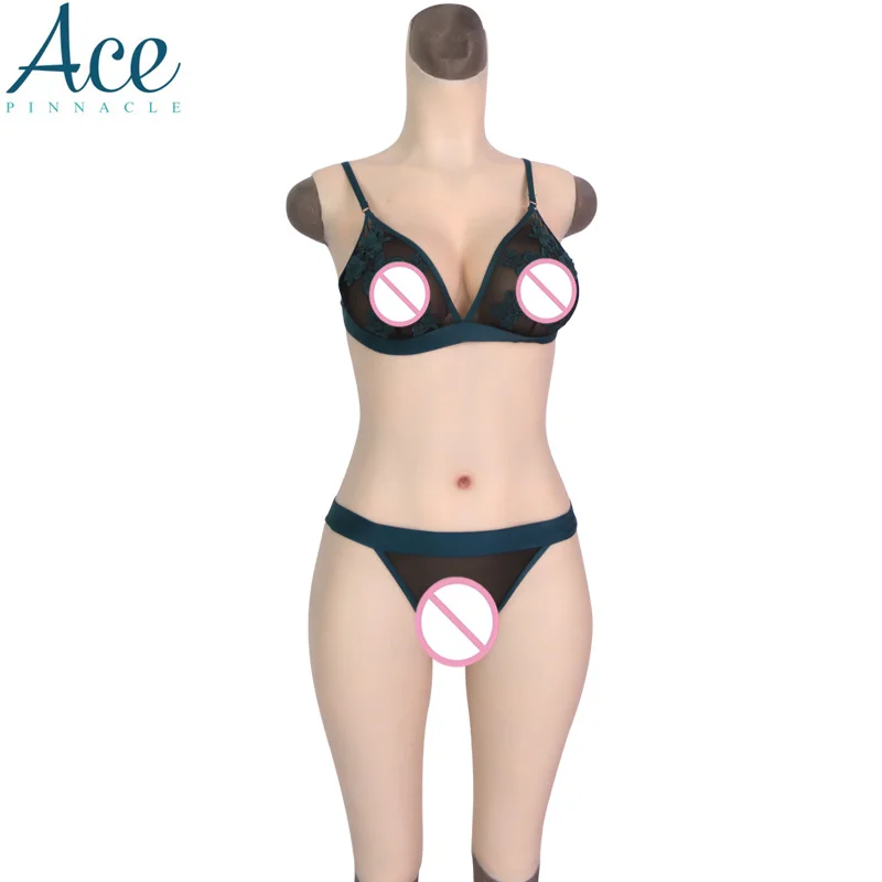 
D Cup Solid Silicone High Collar Vagina Breast Forms Full body Suit Crossdressers full body silicone body suit 