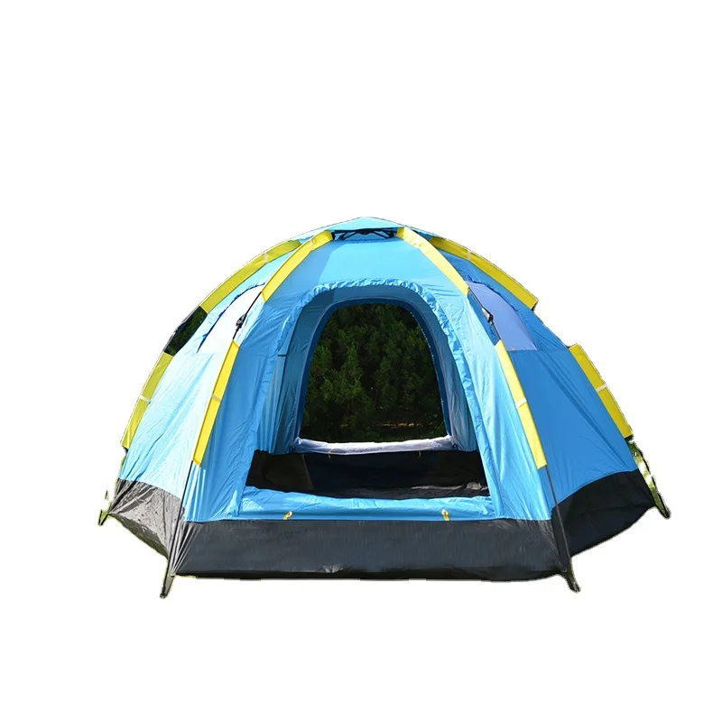 

3-5 Person Automatic Big Camping Tent with 2 Door 4 Window Anti-UV Mongolian Yurt Tent Big Space Tourist Tent 305x264x145cm, Blue