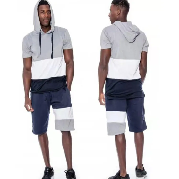 

Styling Jogger Plus Size Summer Clothing Custom 2 Peice Sleeveless Hoodie Short Sets For Men, Customized colors