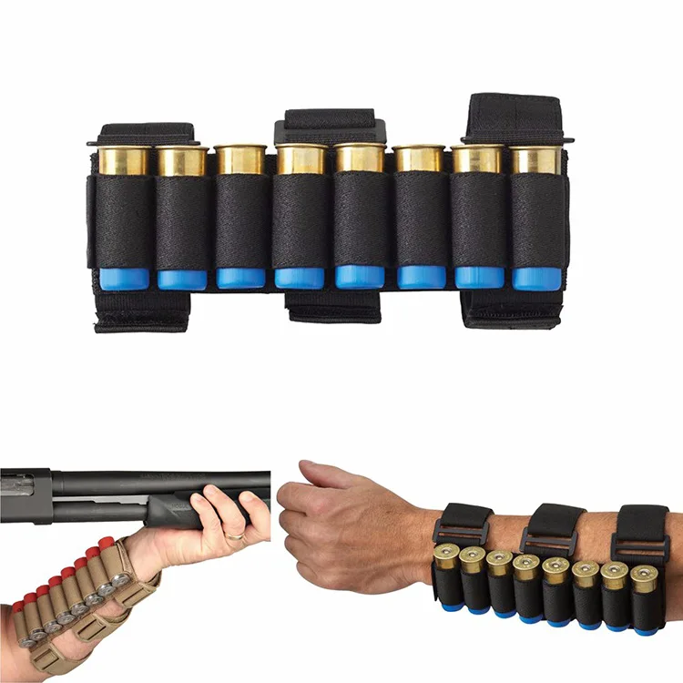 

8 Rounds Shotgun Shell Tactical Shooters Sleeve Forearm Ammo Holder Hunting Bandolier Belt Cartridge Mag Bag, Black,army green