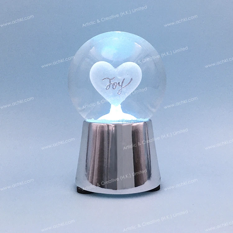 

Light-up Christmas Joy Heart High Quality Silver Stand Glass Snow Globe