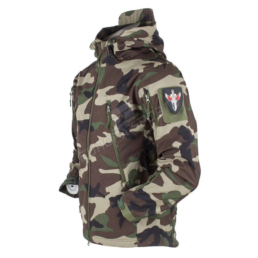 
Wholesale 100%Polyester With Thumb Hole &Hood Men Hunting Outdoor Polar Fleece Military Army Softshell Tactical camo Jacket 