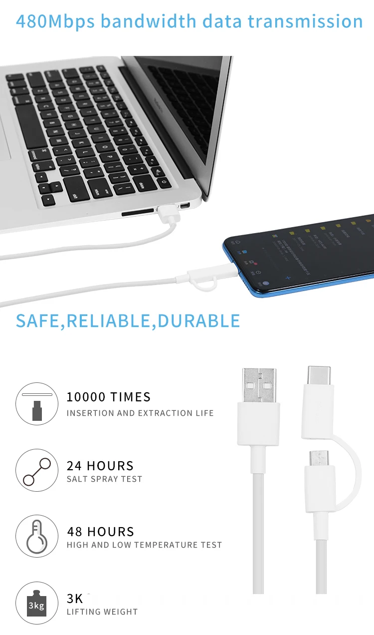 usb c cable 3A 2 in 1 Type C Micro USB Cable Fast Charge Data Cable for Huawei - ANKUX.COM
