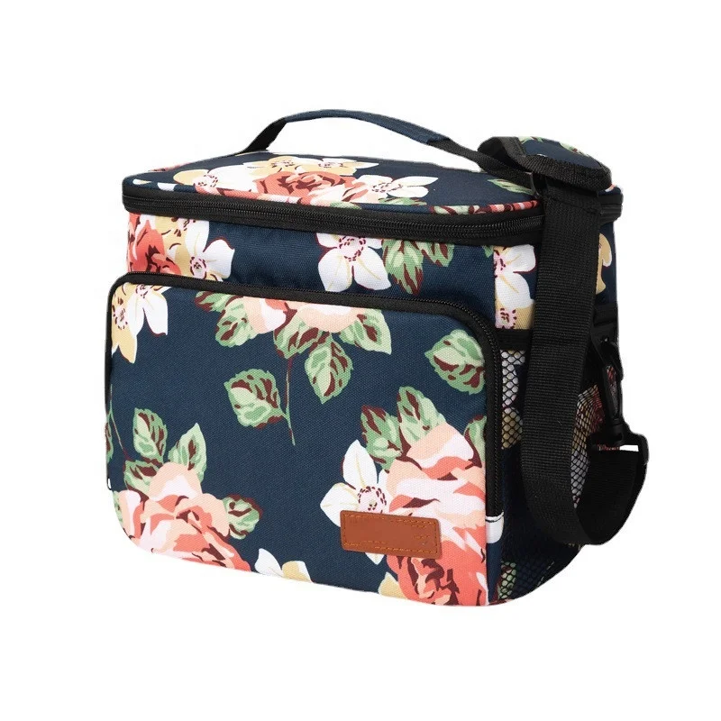 

Amazon hot sell polyester printed large capacity multi-functional women portable waterproof insulation thermal lunch cooler bag