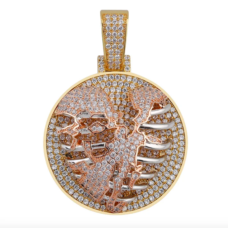 

hiphop iced out full diamond chest breaking broken heart patches cz pendant chain necklace