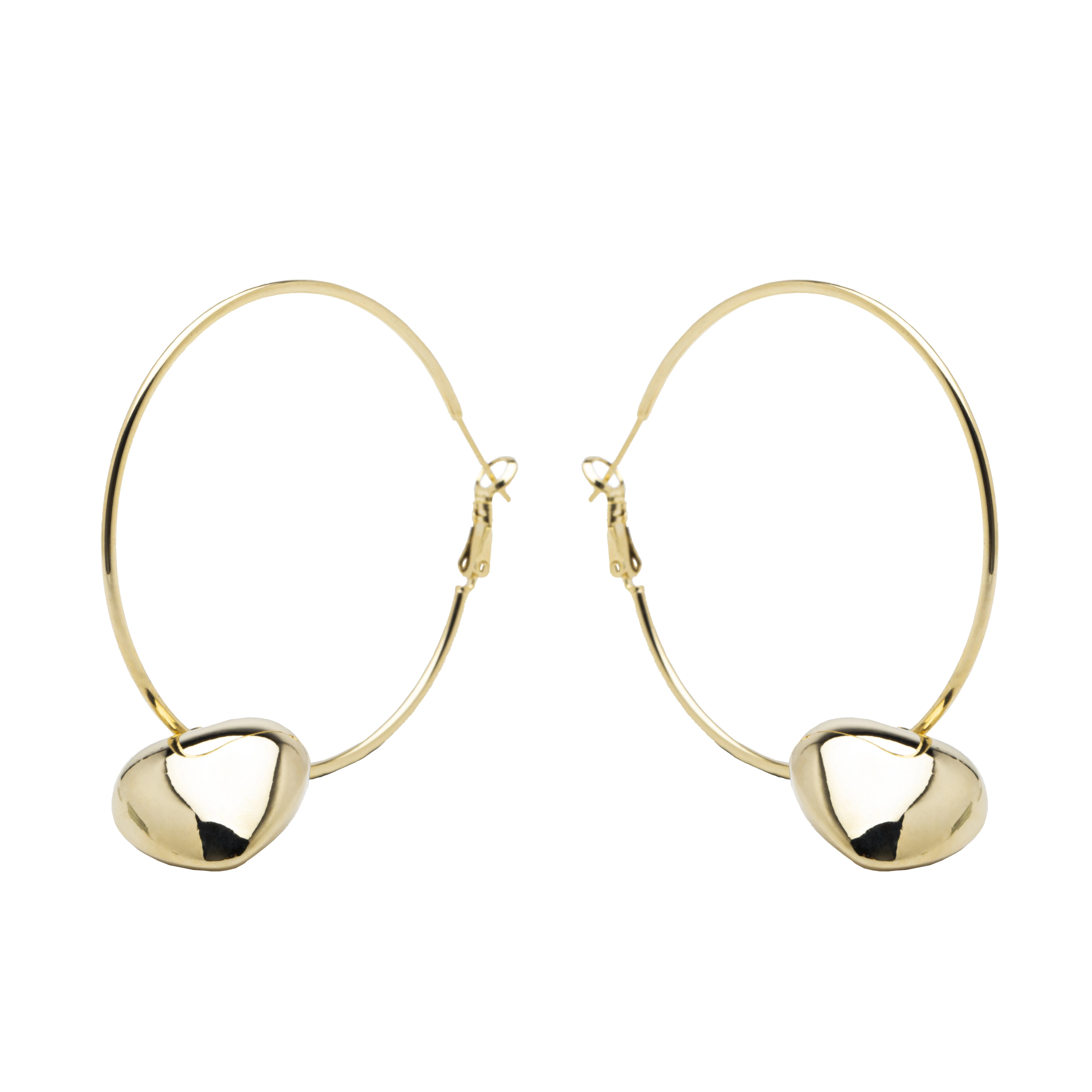 

Free Sample Wild Hoops 18K gold plated copper hoop earrings with heart charms non tarnish gold earrings