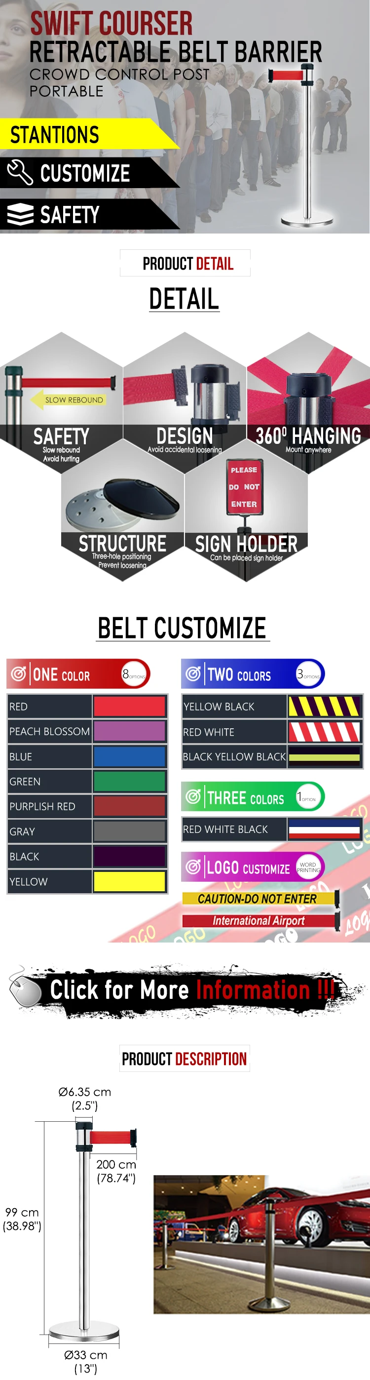 2019 Customized Retractable Belt System Rope Barrier, Exhibition Guardrail Queue hot