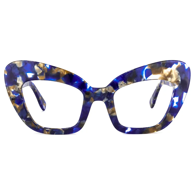 

Customized Chic Fantastic Acetate 6 Colors Blue Floral Distinctive Transparent Oversized Wide Cat Eye Glasses Frame