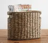 Oval Shape Natural Water Hyacinth Wicker Magazine Rack with cut off Handles Storage Basket