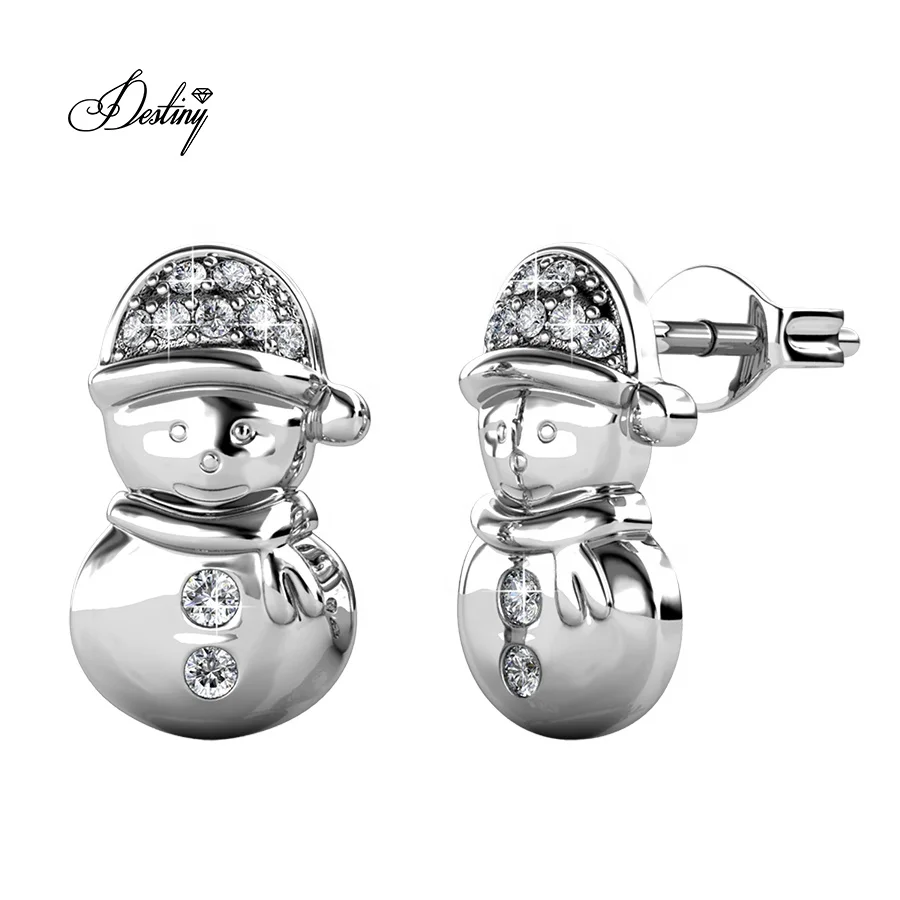 

Destiny Jewellery 2020 High Quality Crystal Christmas Cartoon Jewelry Snow Angel Small Stud Earrings Best Gift For Friend, White gold