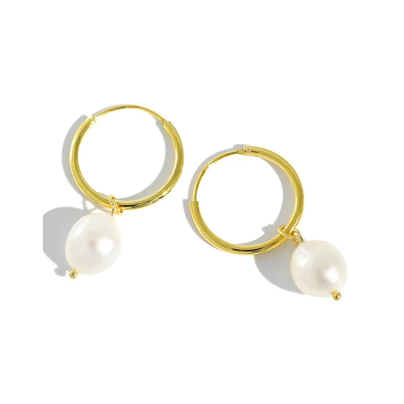 

H-E621 Christian Pure Silver Ins Simple Temperament Geometric Baroque Fresh Water Pearl Earrings