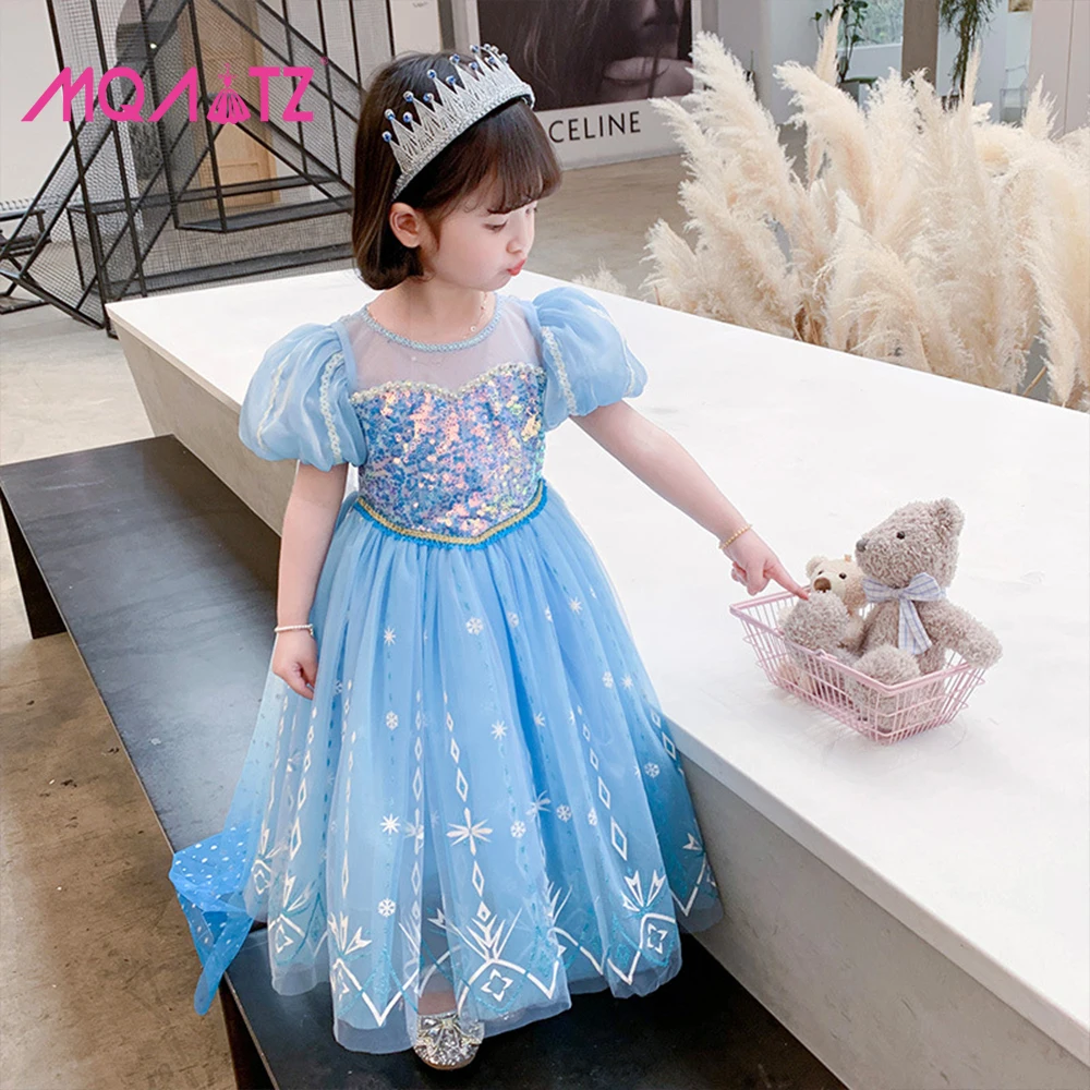 

MQATZ New Arrival Girls Princess Costume Halloween Carnival Dresses Birthday Party Cosplay Queen Elsa Sequin Dress, Blue
