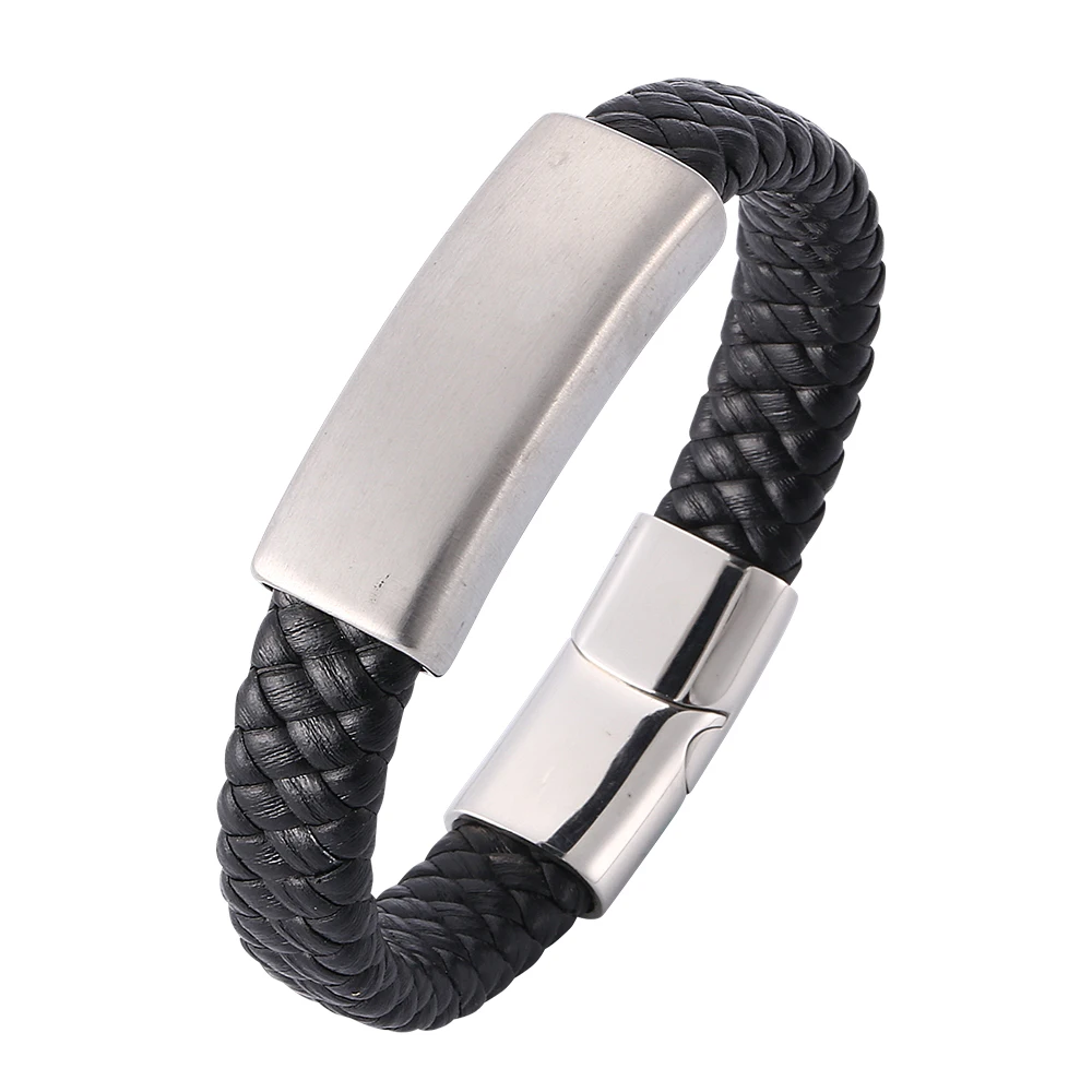 

Punk Jewelry Leather Braided Bracelets Bangles Stainless Steel Magnetic Clasps Male Wrist Band Boyfriend Gift PW788