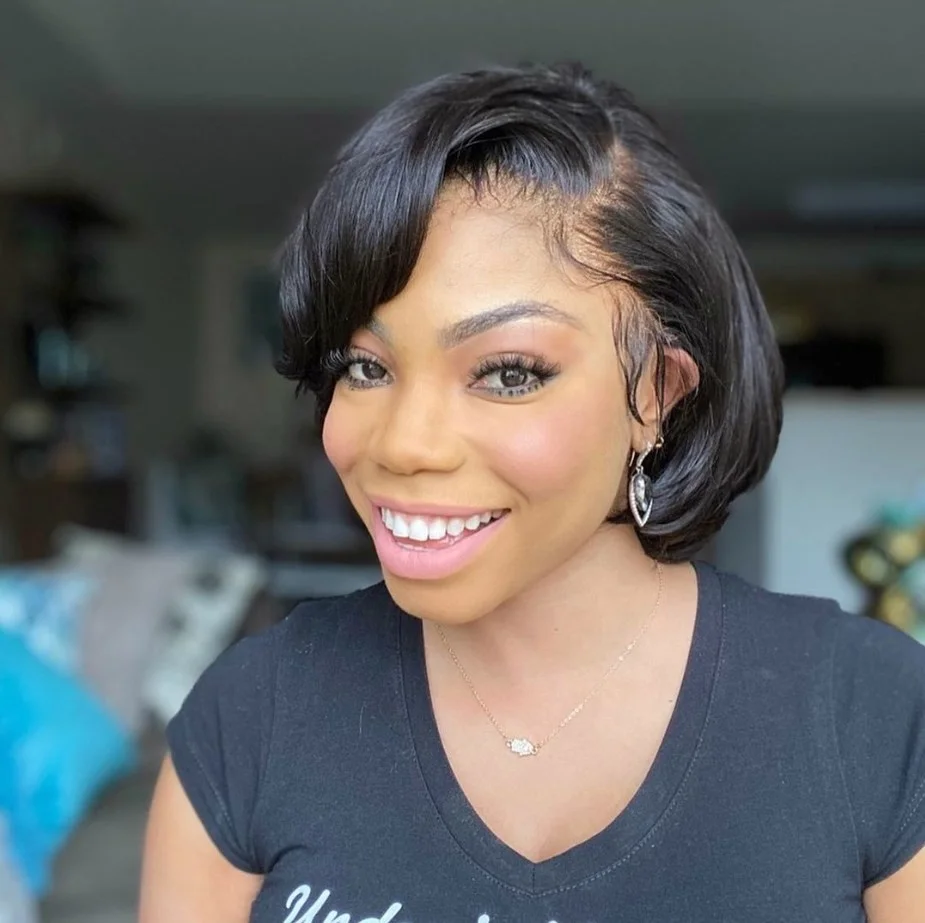 

New Design 8inch Wavy Brazilian Virgin Hair Short Bob Wig PrePlucked Lace Front Human Hair Wigs For Black Women Pixie Curls Wig