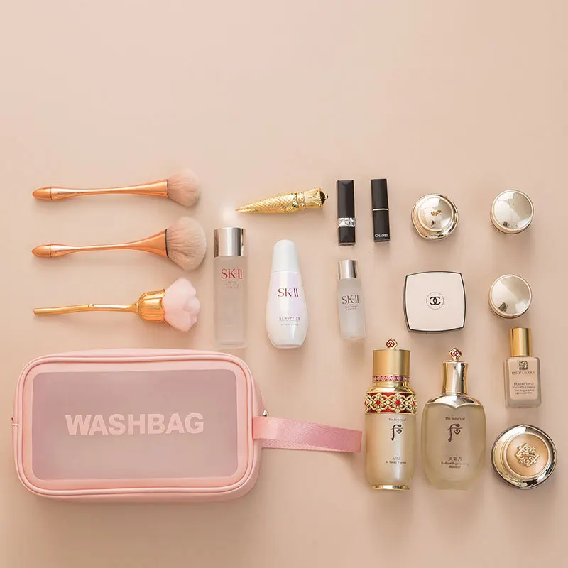 

Hot sale Customized Logo Portable 3 Pcs Cosmetic Makeup Bags Set Clear PVC Organizer With Zipper Handle