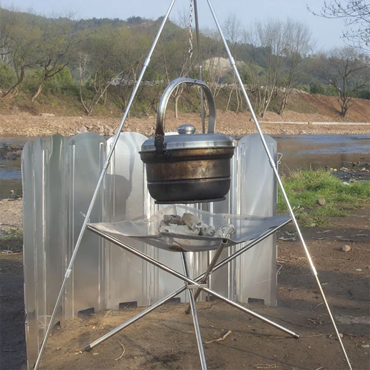 

Wholesale Windshield In Stock Windproof Portable Foldable 8-Piece Barbecue Camping Outdoor Stove Windshield, Light grey