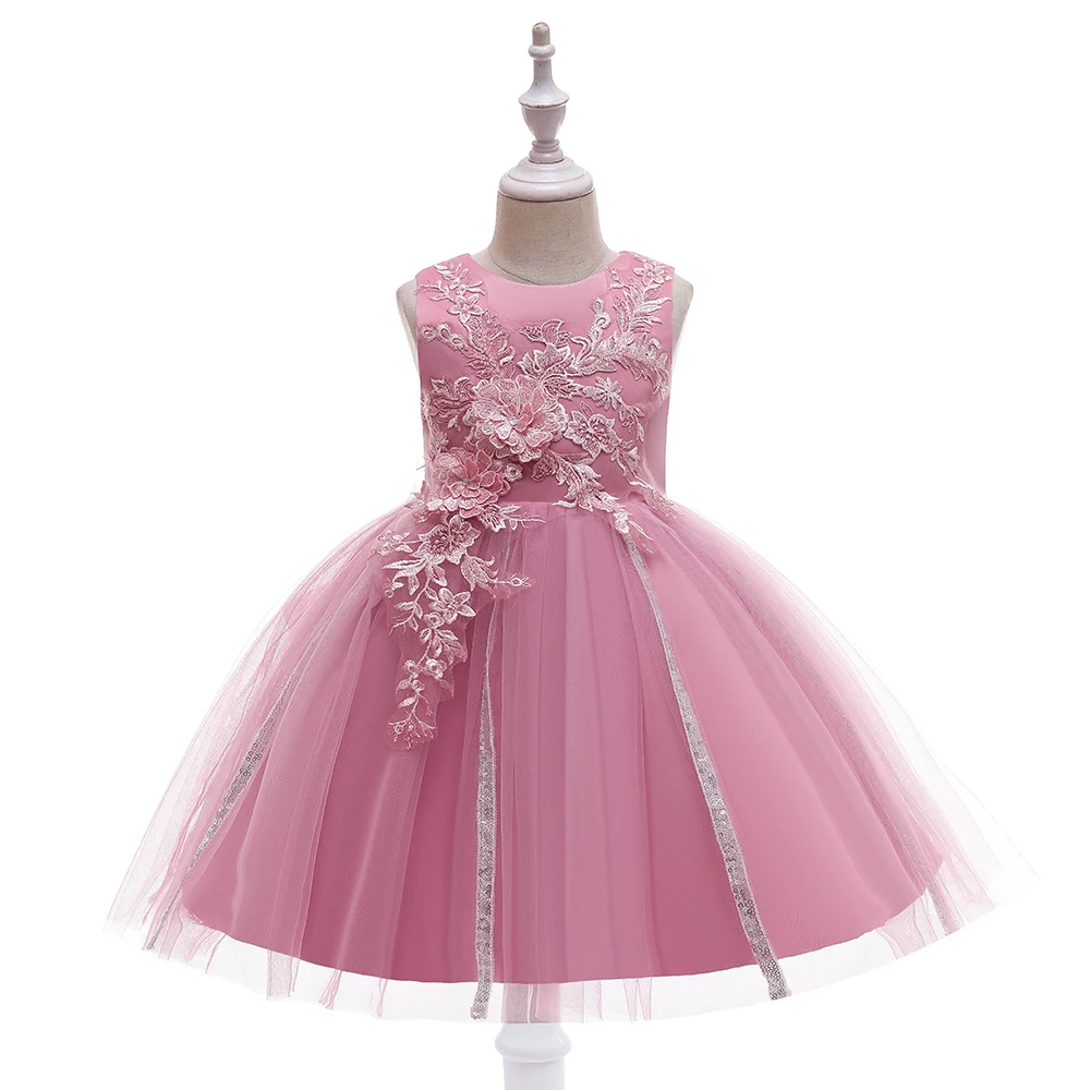 

FSMKTZ Hot Selling Wholesale Kids Clothes Flower Wedding Pretty Princess Children Girl Party Dresses, Peach,pink,gray,white,champange,red,navy