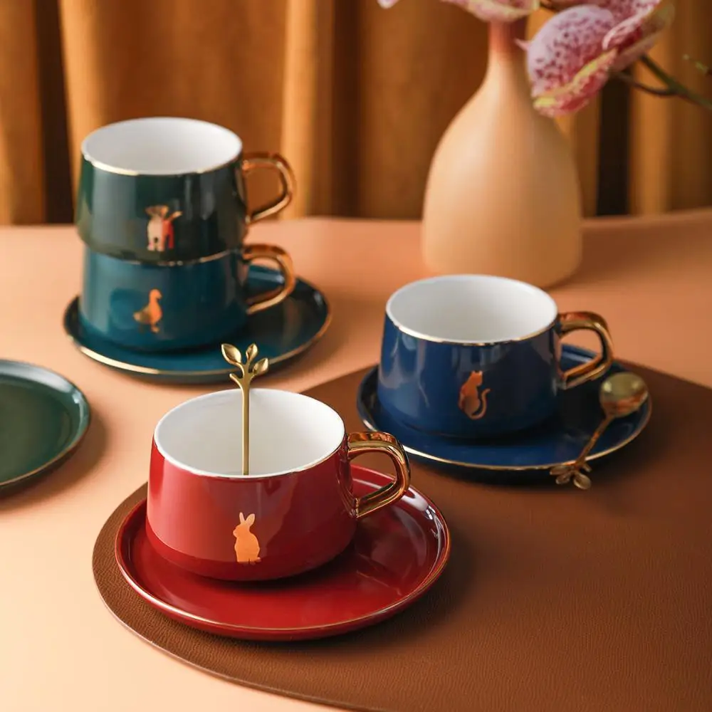 

MONAZONE Luxury Coffee Cup Couple Ceramic Mug Water Cup Office Afternoon Tea Cup Plate Suit Female Drinkware Set