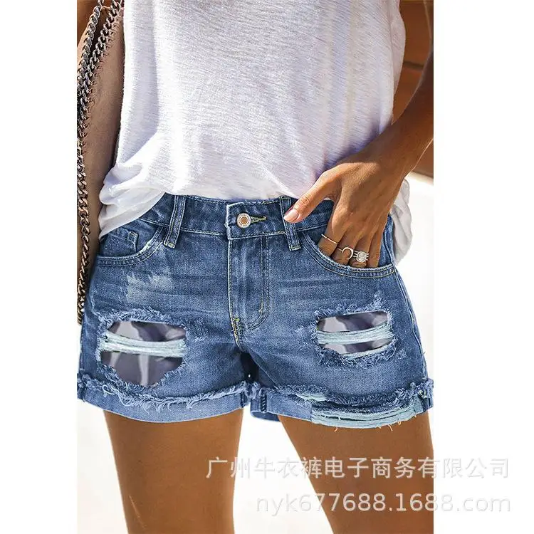 

Hot Selling Summer Plus Size Ladies Plus Size Denim Shorts With Ripped Edges And Frayed Edges Jeans With Wholesale