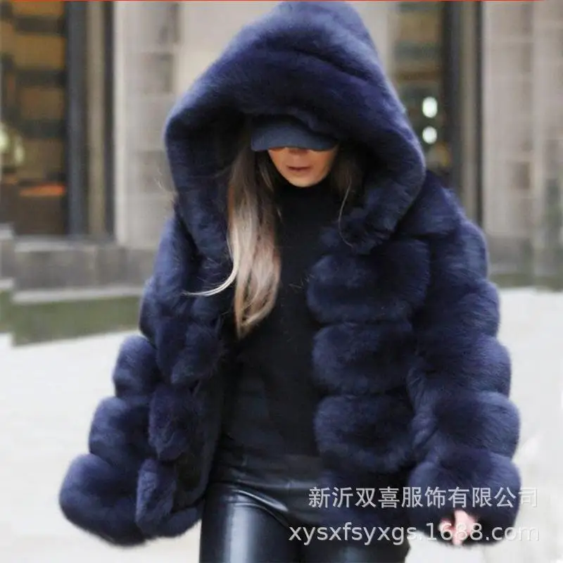 

2021 Latest Fashion Faux Fur Hooded Coat Winter Clothes For Women Female Fake Fox Luxury Coats