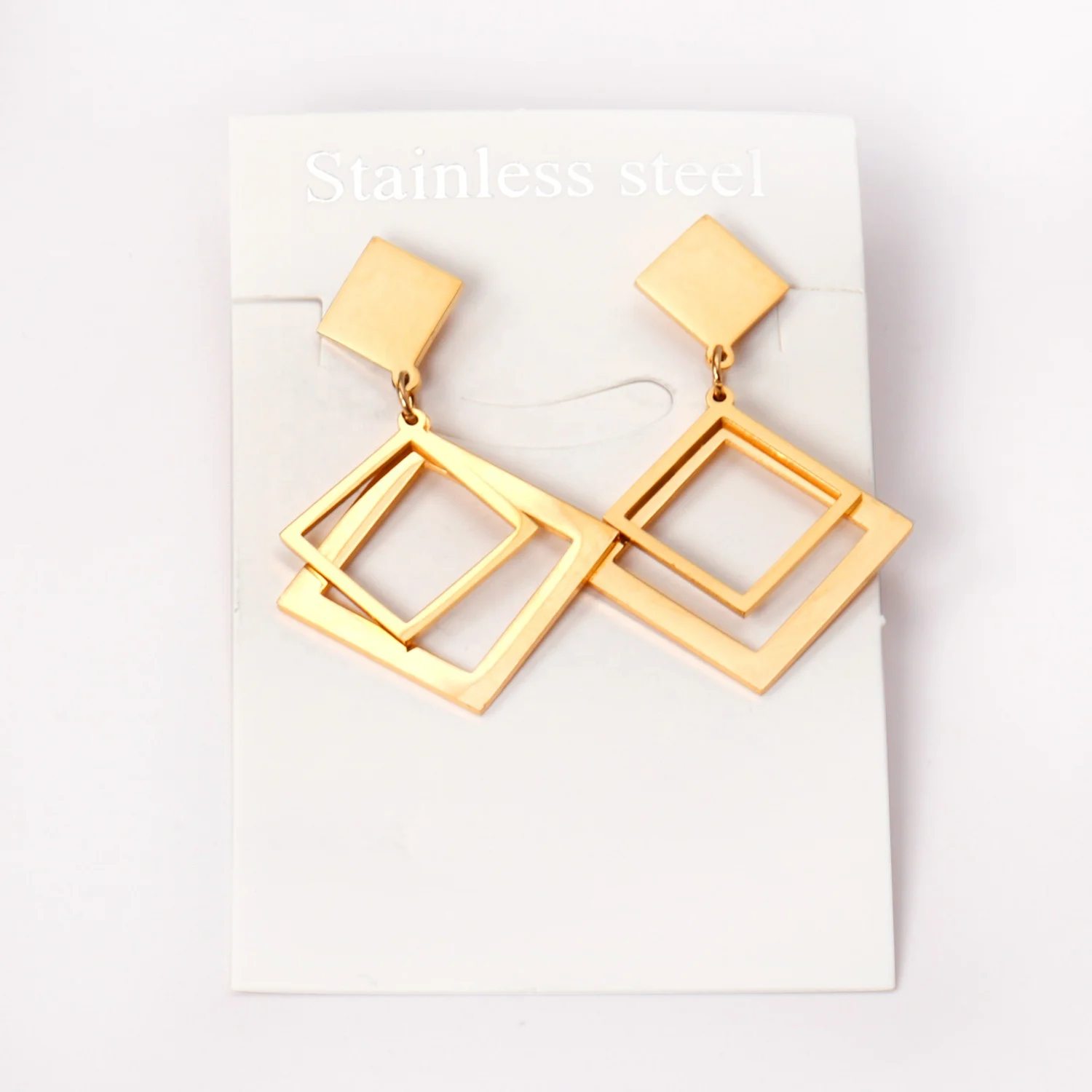 

Ason Hot Sale Minimalist Drop Earrings 18K Gold Plated Custom Diamond Shape Earring Stainless Steel Jewelry for Women Girls