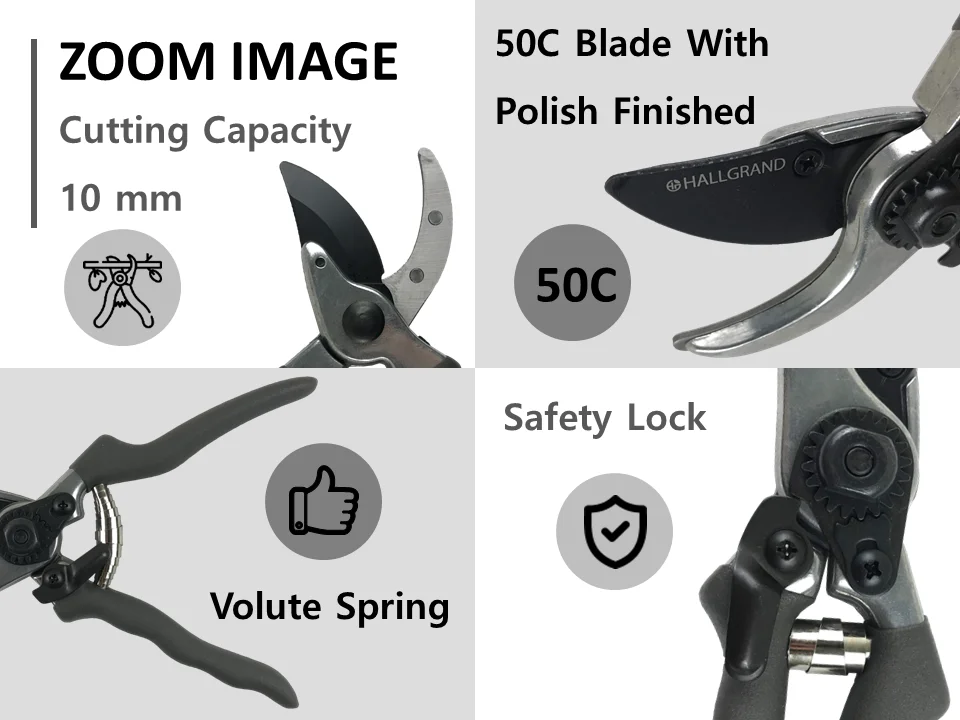 8" Bypass Pruning Shear Steel Blade Volute Spring Safety Lock Design