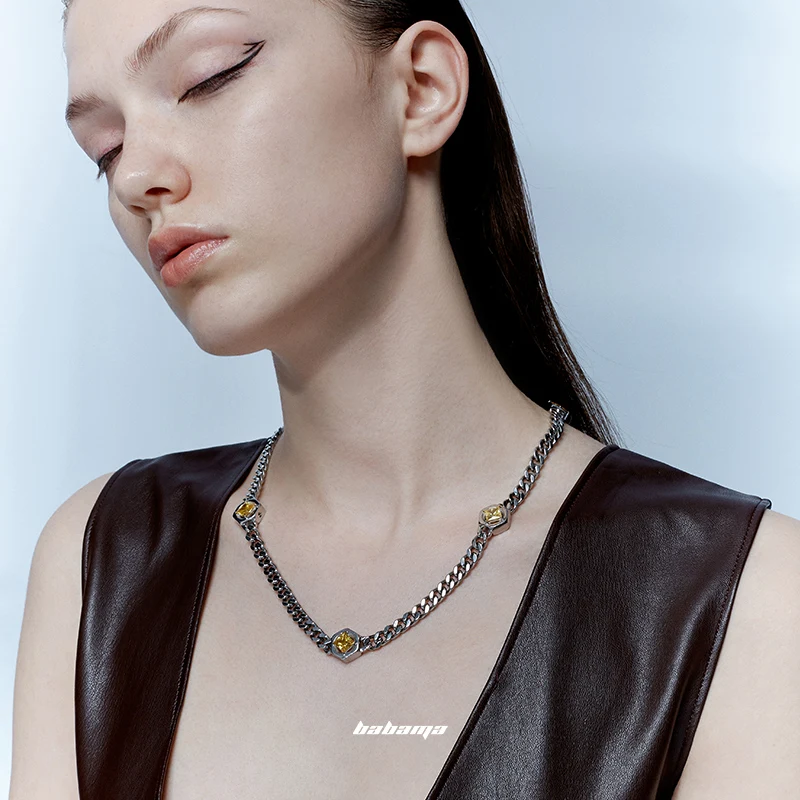 

Free Sample Babama Industrial Fantasia Cuban Chain Stainless Steel Necklace - 2022 Trendy Pendant Zircon Necklace