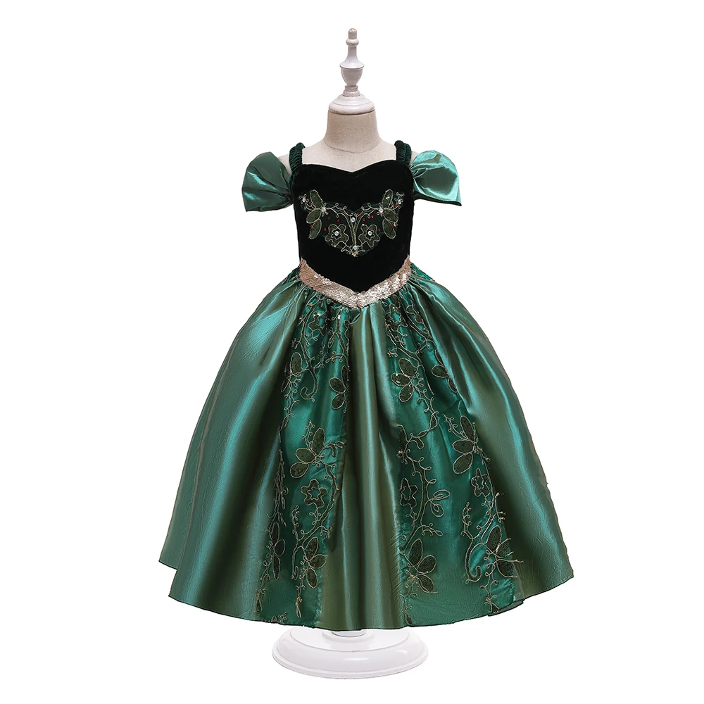 

FSMKTZ New Arrival Queen Anna Elsa Cute Cosplay Halloween Christmas Costume for Girls Birthday Party Kids Dress BX1728, Green