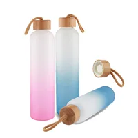 

New Product BPA Free Borosilicate Frosted Glass Water Bottle With Bamboo Lid, Gradient Color, Private Label, Eco Neoprene Sleeve