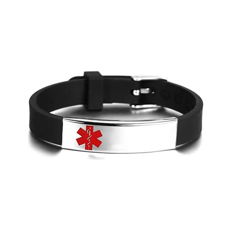 

Medical Alert ID Allergy Bracelet for Kids / Silicone Band Stainless Steel Custom Engraved Motivational Classic Alloy Round, Customized color