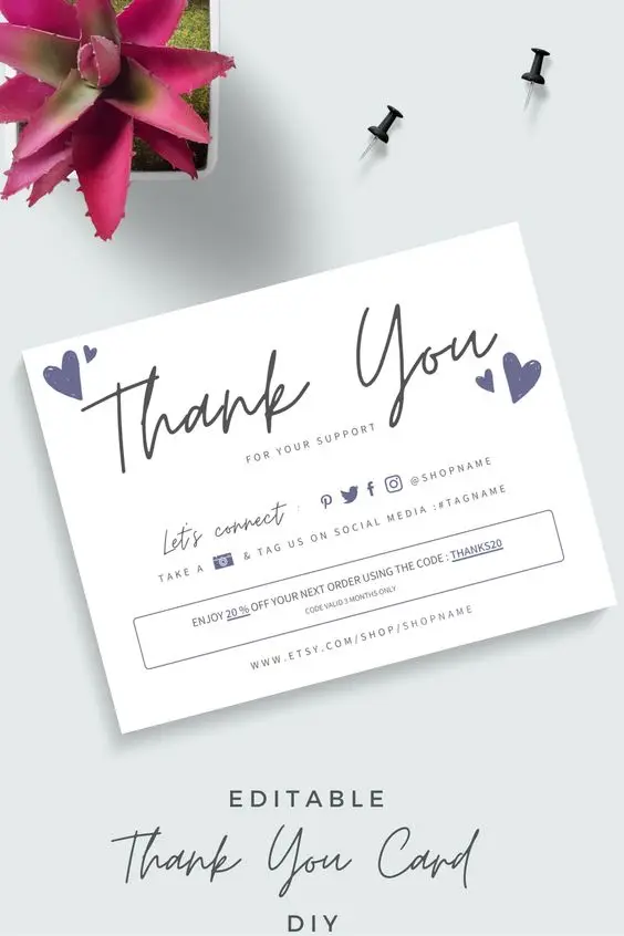 Custom Floral Thank You for your Order Card Editable Thank You for Purchase DIY Customer Thank You Card Etsy Thank You Card Template