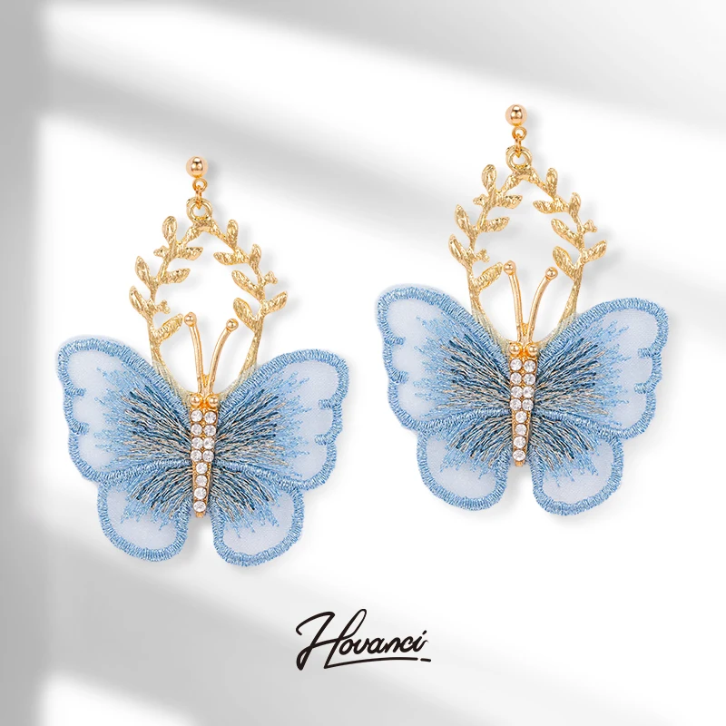 

HOVANCI Korean fashion 9 popular Chiffon lace cz stone earings fantasy butterfly earring
