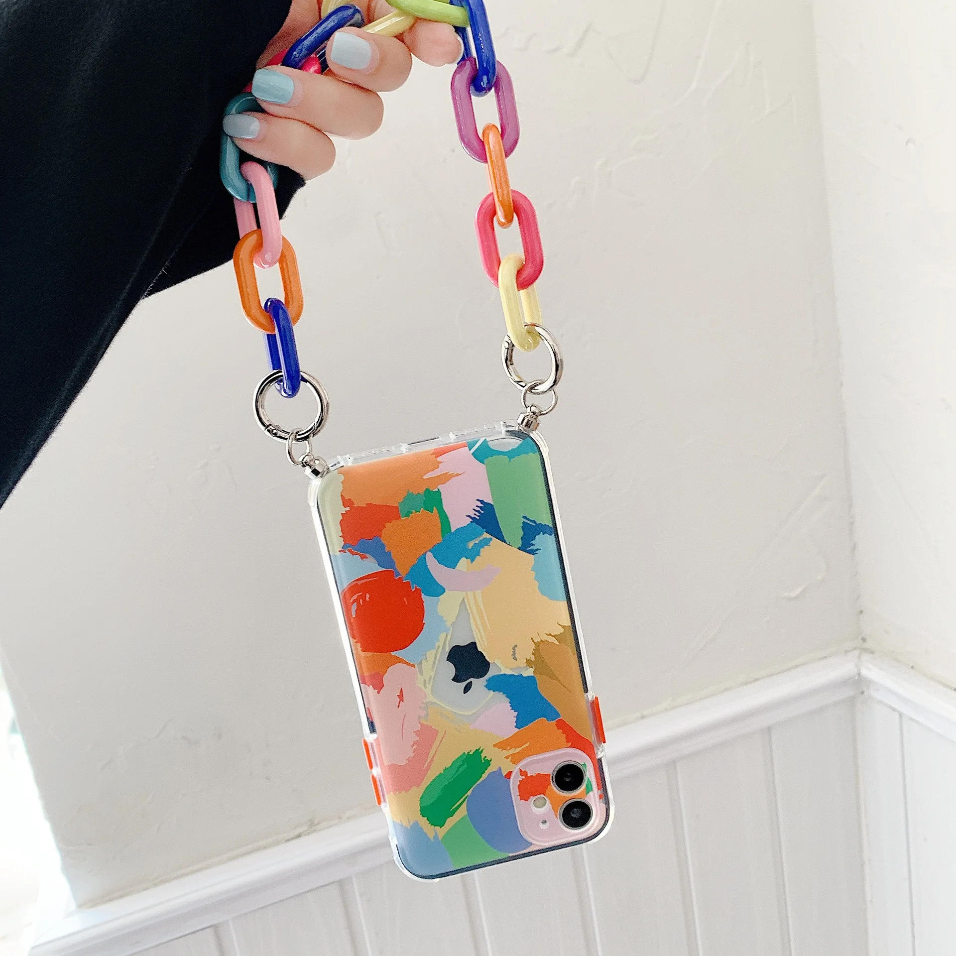 

Colorful Chain Graffiti Bracelet Soft Phone Case For iPhone 12 Pro Max 11 XS MAX XR XS 8 7 Plus SE2020 Shockproof Phone Cover
