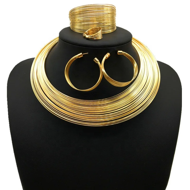

African Jewelry Set gold bridal jewelry set Weddings Dubai Gold Necklace and Earrings Setfor women, Picture shows