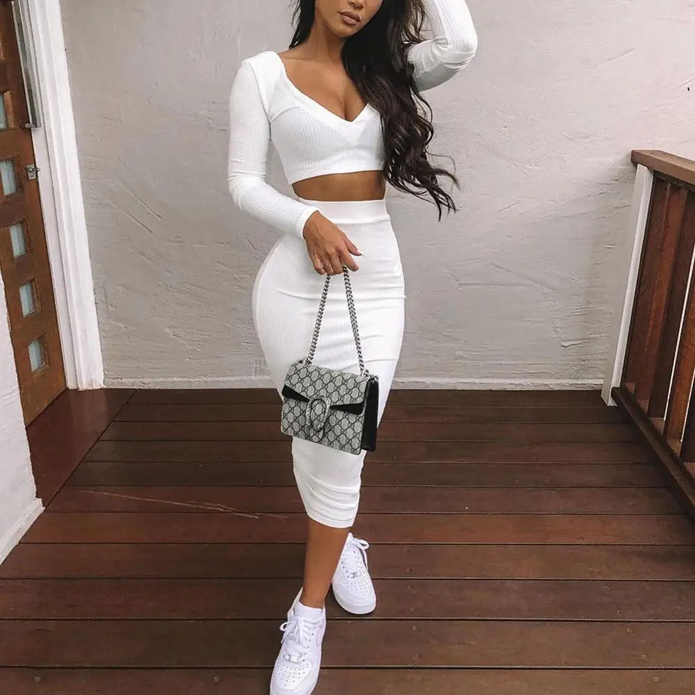 white two piece bodycon dress