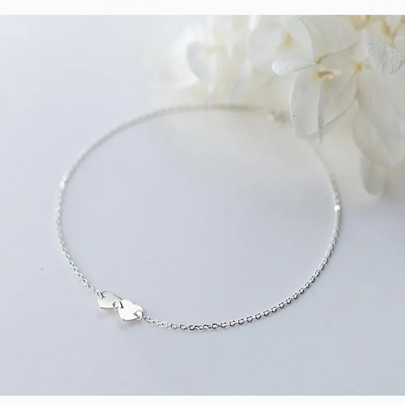 

A1025 Aniversaire Sterling Silver Jewelry 925 Silver Love Heart To Heart Anklet
