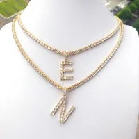 

3mm cz diamond bling tennis letter pendant custom cubic zirconia gold initial necklace